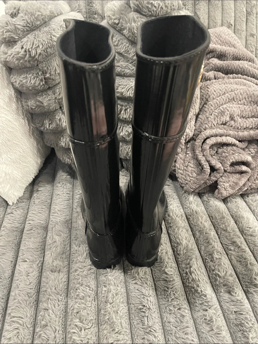 Michael Kors Black Patent Rain Boots with Gold Logo